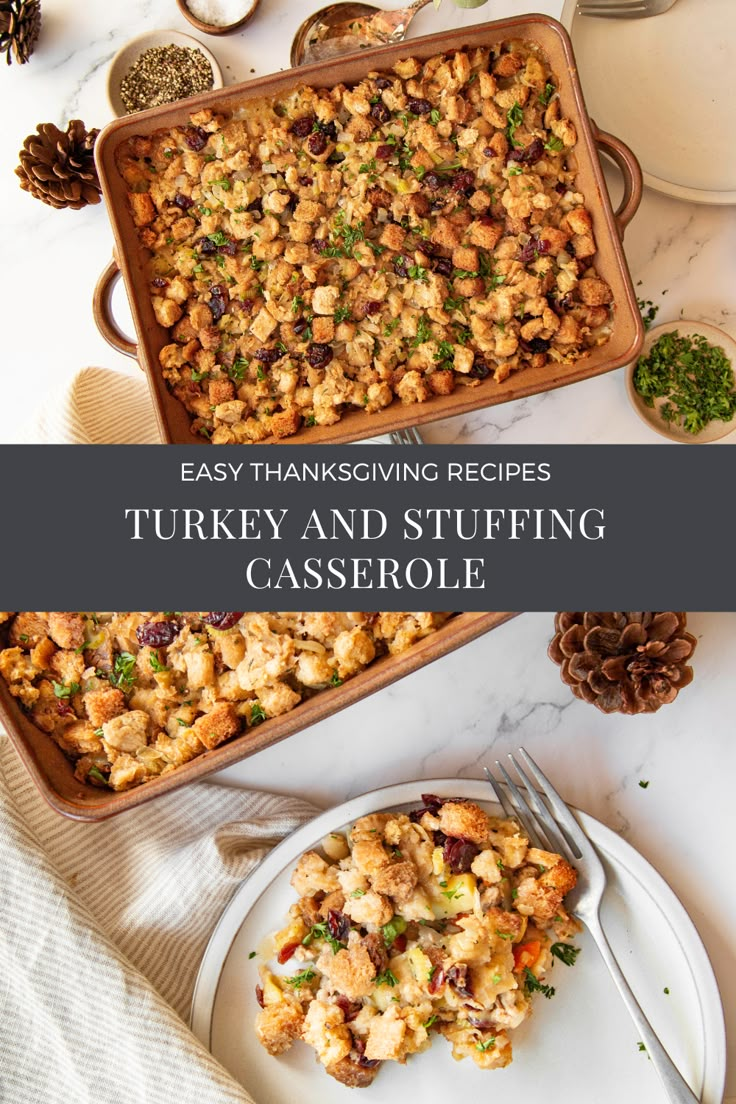 turkey and stuffing casserole is an easy thanksgiving side dish that can be made in less than 30 minutes