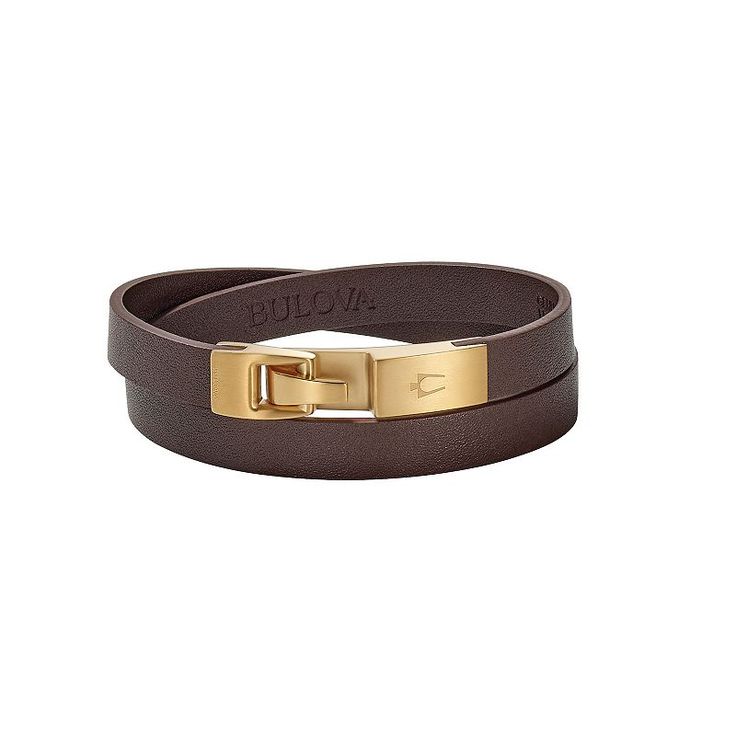 Complete your ensemble with this Bulova men's gold-tone stainless steel & brown leather wrap bracelet. Click on this JEWELRY & WATCHES GUIDE to learn about fit, styles, materials and more! Complete your ensemble with this Bulova men's gold-tone stainless steel & brown leather wrap bracelet. Click on this JEWELRY & WATCHES GUIDE to learn about fit, styles, materials and more! FEATURES Layered designBAND Band type: wrap Material: leather Clasp: hook Band length: 150 mm Circumference: 190 mm - 205 Modern Gold Leather Bracelet With Gold-tone Hardware, Formal Gold Leather Bracelet With Gold-tone Hardware, Gold Leather Bracelets With Gold-tone Hardware, Classic Gold Leather Bracelet For Everyday, Adjustable Gold Leather Bracelet With Gold-tone Hardware, Adjustable Leather Bracelets With Gold-tone Hardware, Adjustable Gold Leather Bracelet With Stainless Steel Clasp, Classic Double Band Leather Jewelry, Classic Leather Double Band Jewelry