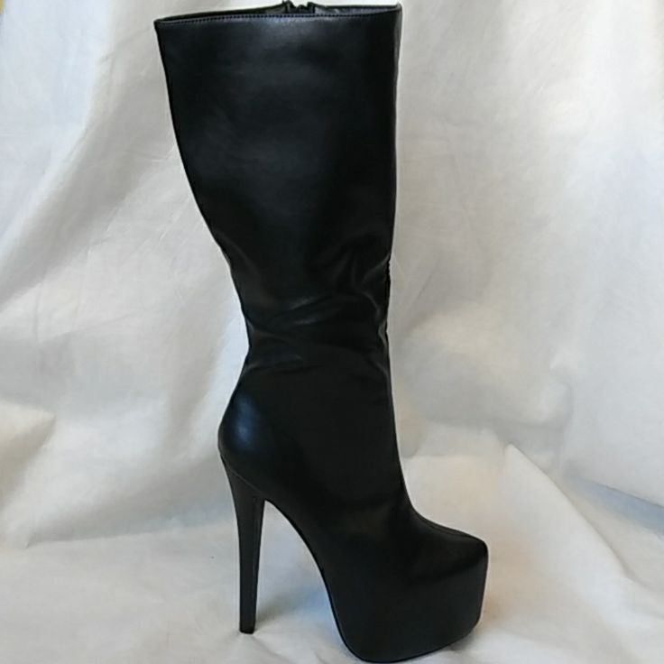 New Faux Leather Full Zipper Closure Heel Height. 6.5" Platform Height 2.5" Shaft 17" Inches Long Circumference 13" For A Size 7.5 Boots Sparkle-327 Diamond Black Platform Boots With Zipper For Night Out, Punk Style Platform Boots With Zipper For Party, Fitted Platform Boots With Zipper For Night Out, High Cut Faux Leather Boots For Party, Fitted Platform Boots With Zipper Closure For Night Out, High Cut Faux Leather Heeled Boots, Edgy Faux Leather Knee-high Boots For Club, Black Polyurethane Platform Boots For Club, High Cut Leather Heeled Boots For Night Out