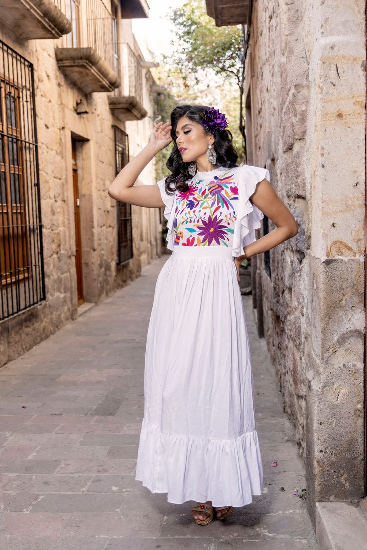 Mexican Floral Hand Embroidered Dress. Traditional Mexican Dress. Bohemian Dress. Artisanal Mexican Dress. Latina Style. Bridesmaid Dress. - Etsy Traditional Floral Embroidered Maxi Dress, Traditional Maxi Dress With Multicolor Floral Embroidery, Traditional Embroidered Maxi Dress With Embroidered Neckline, Traditional Embroidered Maxi Dress With Embroidered Sleeves, Traditional White Maxi Dress With Floral Embroidery, Traditional Maxi Dress With Embroidered Neckline, Traditional Maxi Dress With Embroidered Sleeves, Traditional Maxi Length Embroidered Dress, Folk Style White Embroidered Dress For Traditional Ceremonies