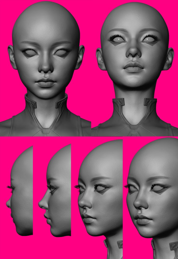 multiple images of the head of an alien woman