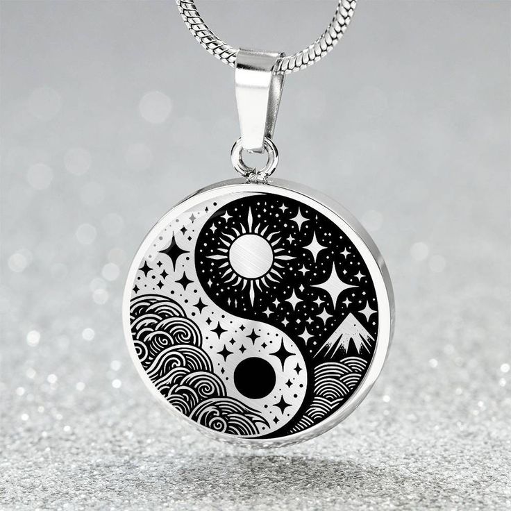 Sun and Moon Necklace, offering engraved personalization and an 18K Gold Plated option, is a unique piece of Celestial Jewelry. This Yin Yang Pendant, inspired by Chinese symbolism, represents balance. It's more than just an accessory, it's a charm that embodies the harmony of the universe, making it a perfect Space Birthday Gift. ➜ Our Celestial Jewelry is made of high quality surgical steel with a graphic image that's printed directly onto the steel surface with a shatterproof liquid glass coa White Sun And Moon Design Jewelry Gift, White Sun And Moon Design Jewelry For Gift, White Sun And Moon Design Round Pendant Jewelry, White Sun And Moon Round Pendant Jewelry, White Round Sun And Moon Design Jewelry, White Jewelry With Sun And Moon Design Gift, Symbolic Round Necklace For Personalized Gift, White Sun And Moon Design Round Necklace, White Round Necklace With Sun And Moon Design