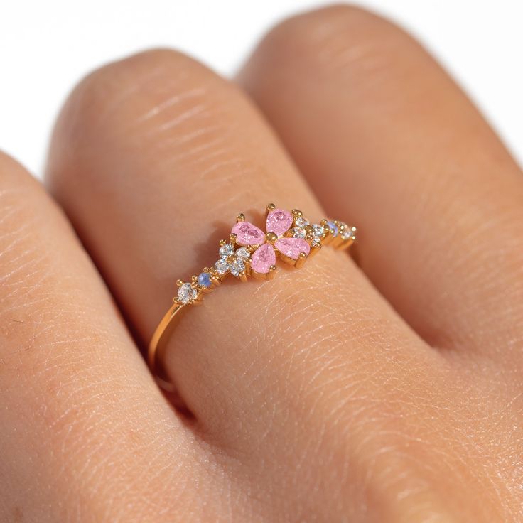 This ring is for everyone, but especially for all of our girly twirly pops! Our Bravissimo Ring adds the perfect amount of pink and sparkle to your stack! Girly Rings Cute, Girly Stuff Aesthetic, Cute Jewelry Aesthetic, Preppy Rings, Promise Rings Gold, Kawaii Rings, Light Pink Jewelry, Pink Rings, Fun Rings