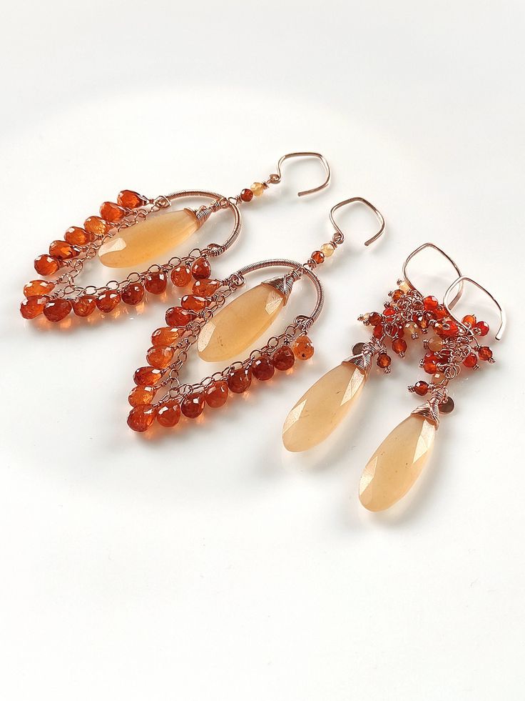 These are some natural orange Aventurine, their colors are relatively fresh and elegant, but I matched them with rich orange garnet. The two oranges complement each other and are very harmonious. All metals are14k rose gold-filled, which will not cause skin discomfort. The total length of 'earring A' is 82mm, and the total length of 'earring B' is 62mm. 🌸Use default Logistics, The delivery time to North America, Australia and Europe is usually about 10-15 days. If the logistics is upgraded, the Orange Gemstone Dangle Earrings, Orange Gemstone Drop Earrings, Elegant Orange Earrings With Natural Stones, Orange Teardrop Gemstone Earrings, Bohemian Carnelian Amber Earrings, Bohemian Amber Carnelian Earrings, Orange Natural Stones Drop Earrings, Orange Natural Stone Drop Earrings, Amber Natural Stones Earrings For Jewelry Making