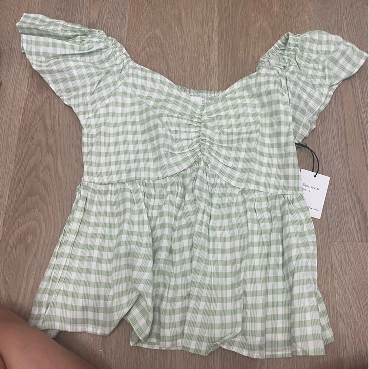 New With Tags Green Gingham Top/ Picnic Pattern Super Cute For Summer Picnic Pattern, Gingham Top, Green Gingham, Gingham Tops, Walker Boots, Garment Bags, Rain And Snow Boots, Green And White, Swim Trunks