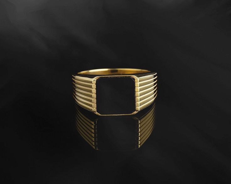 This Solid Gold Ring features engraving details that are polished, modern and stylish. Expertly made and intricately designed, SilverGates jewelry collection is presented in an array of contemporary and classic pieces. Made with carefully selected materials. ★Item Details * Material :18K GOLD & 18K ROSE GOLD & 18K WHITE GOLD & 14K GOLD & 14K ROSE GOLD & 14K WHITE GOLD & 10K GOLD & 10K ROSE GOLD & 10K WHITE GOLD * Total weight : 10K GOLD: 8-13 Grams 14K GOLD: 8-14 Grams 18K GOLD: 9-15 Grams * Rin Elegant Black Engraved Ring With Polished Finish, Modern Onyx Signet Ring For Anniversary, Black Engraved Ring With Polished Finish For Formal Occasions, Formal Black Engraved Ring With Polished Finish, Luxury Black Engraved Ring For Anniversary, Wedding Black Polished Finish Signet Ring, Formal Black Engraved Ring, Black 14k Gold Signet Ring For Wedding, Modern Black Signet Ring With Polished Edges