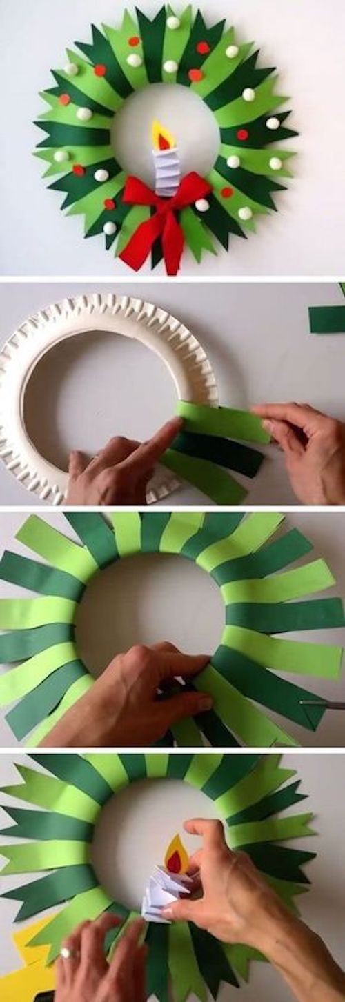 the steps to make a paper christmas wreath