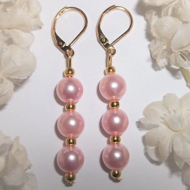 Pink And Gold Earrings, Pink Pearl Earrings, Earrings, Pearls, Earring Set C566 This Beaded Earring Set Is Brand New Nwt And Handmade By Me - Wvluckygirl. Done With Pink Colored Faux Freshwater Pearl Acrylic Beads And Gold Toned Costume Jewelry Beads. The Pair Dangle And Drop From Lever Backs For Her Pierced Ears. Measure 2 Inches Tall And Almost 3/8 Inch Wide. Each Single Earring Weighs 1.4 Grams. Very Lightweight! Buy Them Now Before Someone Else Does! Dangly Dangling Fashion Accessory Pearly Pumpkins Crafts, Pink And Gold Earrings, Diy Pumpkins Crafts, Diy Pumpkins, Pink Pearl Earrings, Pearl Earring Set, Beaded Earring, Elegant Sophisticated, Jewelry Beads