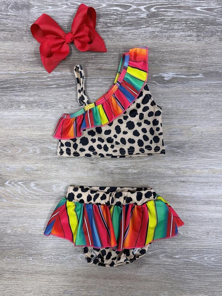 Bright Stripes & Animal Print 2 Piece Girls Skirted Swimsuit Set - Sydney So Sweet Playful Ruffled Swimwear For Summer, Playful Cotton Sets For Beach Season, Playful Yellow Sets For Vacation, Fitted Swimwear For Summer Playtime, Playful Red Sleeveless Swimwear, Sleeveless Multicolor Beachwear Sets, Playful Summer Playwear Sets, Multicolor Playwear Sets For Spring, Fun Summer Playwear Sets