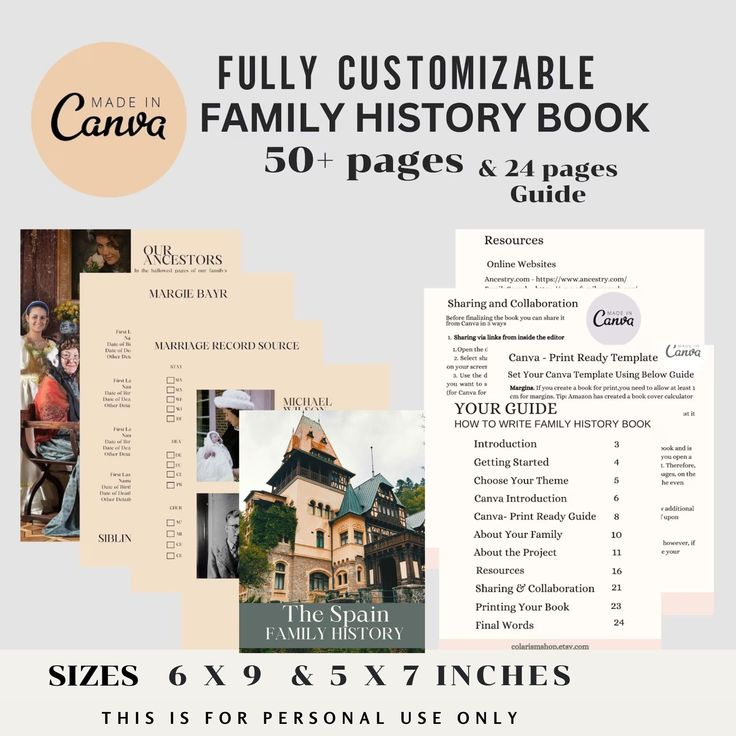 the family history book is on display in front of a white background with text that reads,