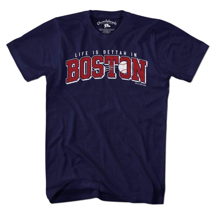 Boston Baseball Arch T-Shirt - Chowdaheadz Graphic Tee T-shirt With Lettering And Crew Neck, Fan Merchandise Relaxed Fit T-shirt With Lettering, Cotton Fan Apparel T-shirt With Slogan, Cotton Slogan T-shirt Fan Apparel, Blue Graphic Tee With Lettering, Cotton Slogan T-shirt For Fan Apparel, Cotton Slogan T-shirt For Fans, Casual Fan Merchandise T-shirt With Lettering, Graphic Tee With Lettering And Crew Neck