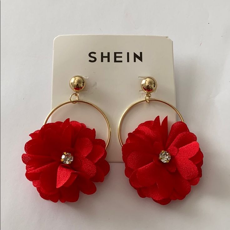 Never Been Used Red Flower Earrings For Summer Party, Red Drop Earrings For Spring, Red Small Hoop Earrings For Summer, Red Earrings For Spring Party, Chic Red Earrings For Summer, Red Spring Earrings, Red Hoop Earrings For Summer, Trendy Red Flower Earrings For Summer, Red Small Hoop Earrings For Party