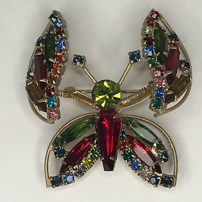 Retro Rhinestone Brooches For Gifts, Vintage Multi-stone Brooches For Anniversary, Vintage Multicolor Multi-stone Brooch, Collectible Multicolor Costume Jewelry Brooches, Vintage Multicolor Rhinestones Brooches, Green Peridot, Butterfly Garden, So Nice, Pink And Yellow