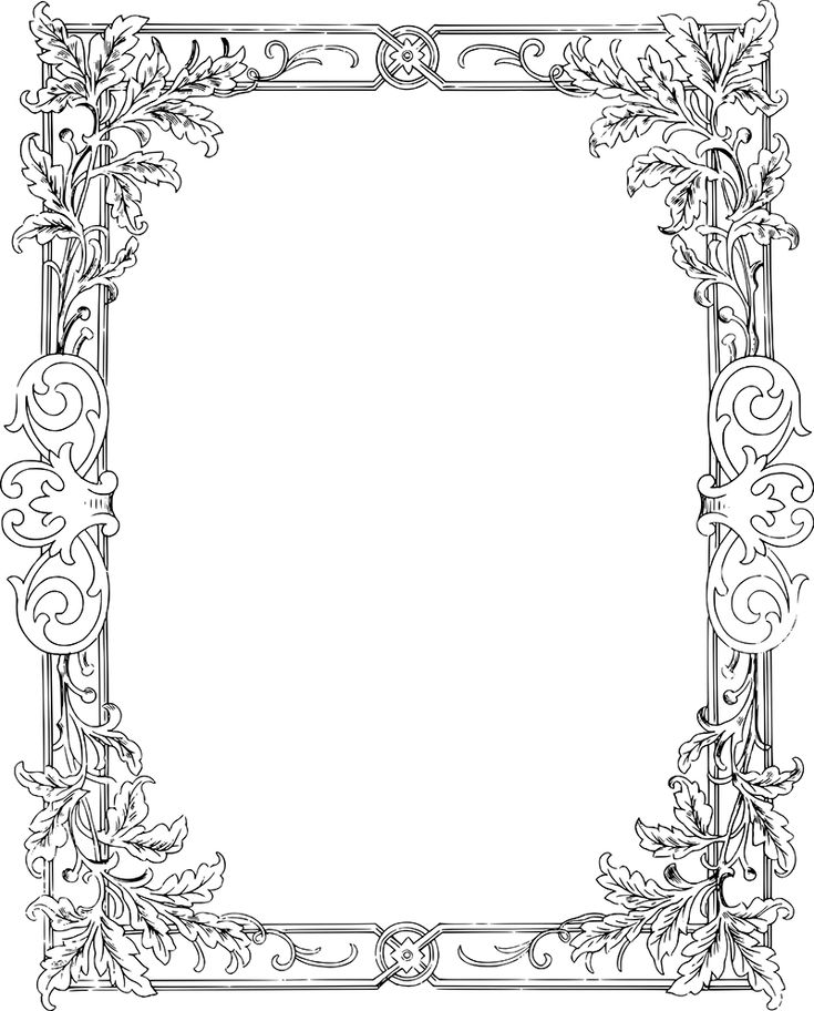 an ornate frame with vines and leaves on the edges is shown in black and white