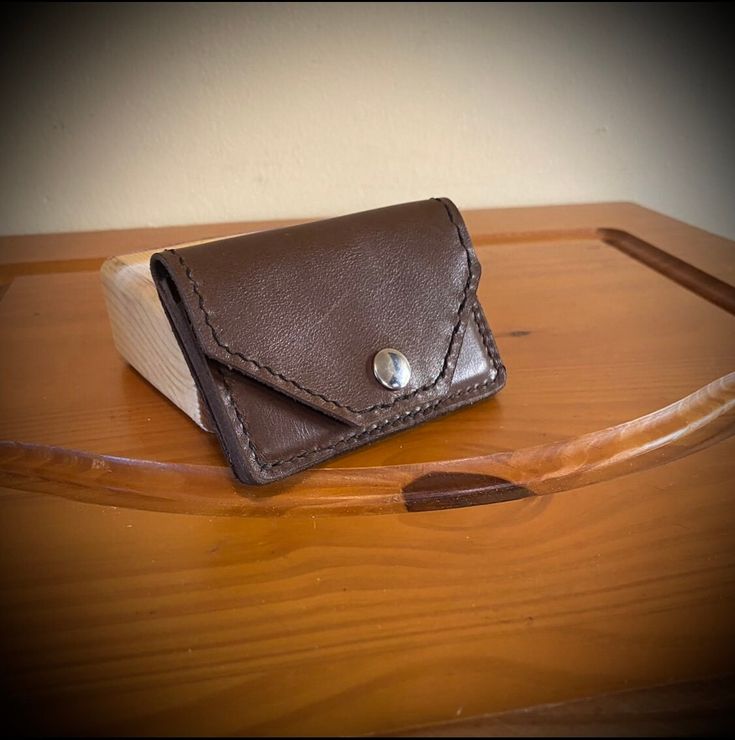 Leather Wallet with ID slot  has room for about 4-5 cards plus ID  room for cash if carrying less cards  hand sewn and burnished Formal Brown Coin Purse With Interior Card Slots, Formal Brown Coin Purse With Card Slots, Brown Bifold Card Holder With Coin Pocket, Classic Brown Bifold Coin Purse, Brown Bifold Coin Purse With Card Slots, Brown Trifold Card Holder With Interior Slots, Brown Leather Coin Purse With Card Slots, Brown Hand-stitched Card Holder For Gift, Brown Hand-stitched Card Holder Gift