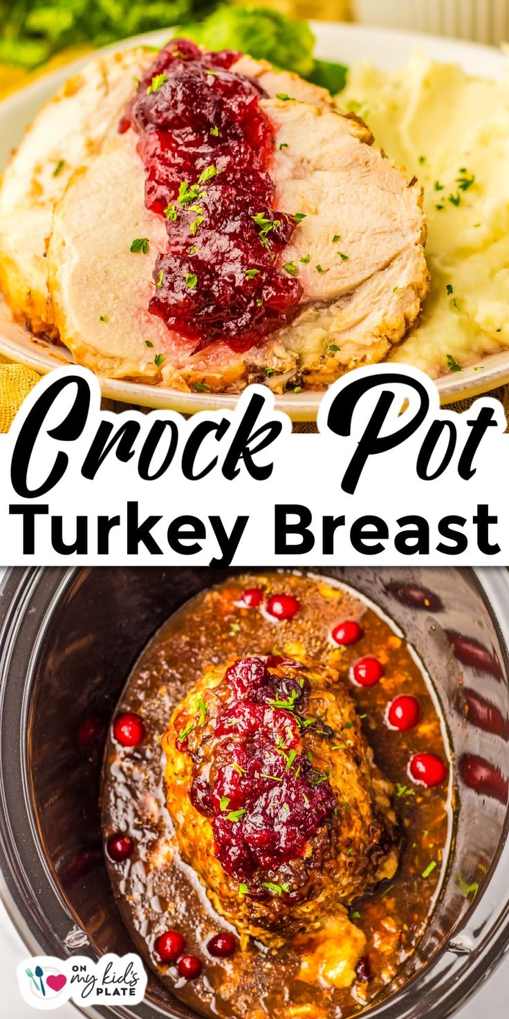 turkey breast with cranberry sauce and mashed potatoes in an instant pressure cooker