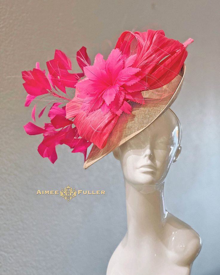 Hot Pink Kentucky Derby Hat Fancy silk bow feature and hand-cut feather-bursts on asymmetrical hatinator / fascinator. AVAILABLE IN VARIOUS COLORS; please inquire and I'll be glad to assist. Easy-to-wear headband fascinator makes a statement and can be worn to a myriad of events: Easter, bridal, derby-wear, Del Mar Races, hat contests, church, galas, Kentucky Derby, Melbourne Cup, high tea, weddings, cocktail parties, and more. Some customization available; please message with your requests to see if we can meet your needs. Other colors available; please inquire before purchase if you need another.  *FREE SHIPPING  For more STATEMENT JEWELRY and HANDMADE HATS go to www.aimeesfuller.com Aimee Fuller has been a trusted online seller since 1999, and is excited to bring her creations back to E Art Hats, Headband Fascinator, Royal Ascot Hats, Pink Fascinator, Derby Fascinator, Ascot Hats, Melbourne Cup, Kentucky Derby Hats, Kentucky Derby Hat