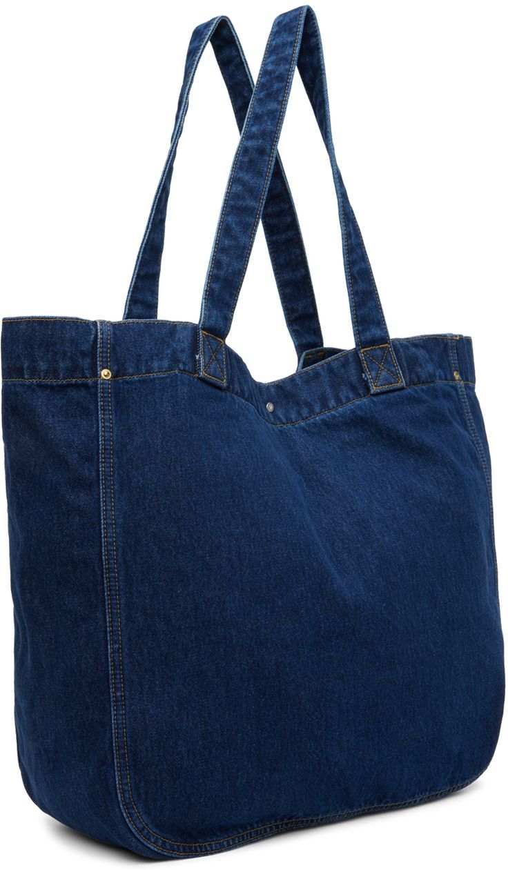 a large blue denim bag on a white background