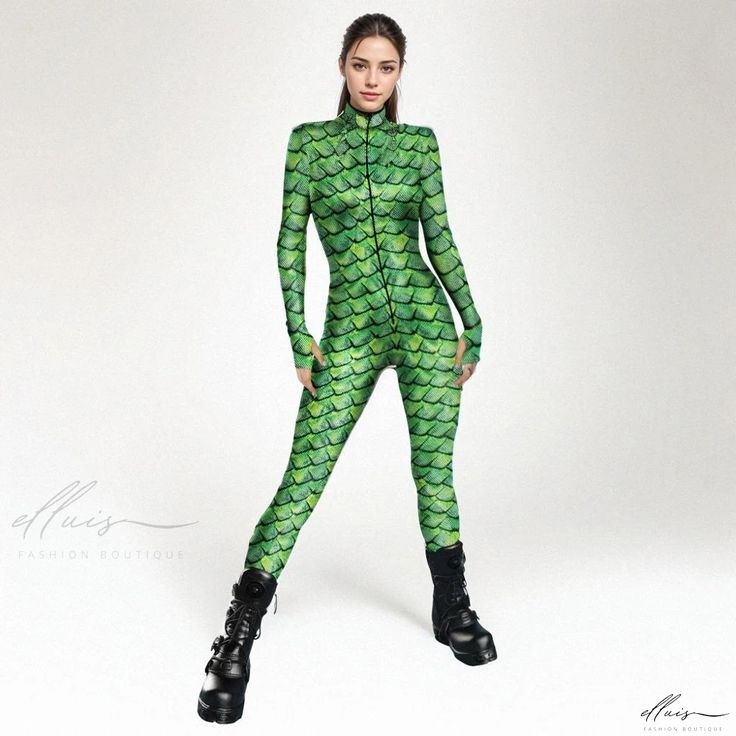 Elluis - Halloween Printed Long-Sleeve Bodysuit with Zipper - Sleek Fit and Figure-Enhancing Halloween Prints, Waist Pants, Long Sleeve Bodysuit, High Waisted Pants, Dressmaking, Shirt Style, Length Sleeve, High Waist, Jumpsuit