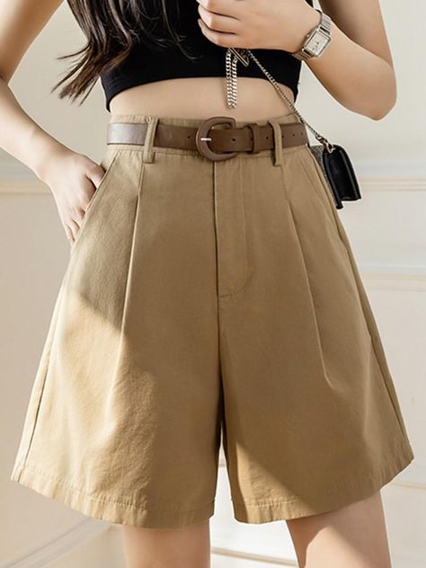 SPECIFICATIONS Material: Cotton,Polyester Item Type: Shorts Gender: WOMEN Decoration: Belt Closure Type: Zipper Fly Size S:Waist:64cm,Hips:104cm,Length:43.5cm M:Waist:68cm,Hips:108cm,Length:44cm L:Waist:72cm,Hips:112cm,Length:44.5cm XL:Waist:76cm,Hips:116cm,Length:45cm Notes: the Error within 3 cm due to manual measurement(Unit: 1 inch = 2.54 cm, 1 cm = 0.39 inch) Wide Leg Shorts, Leg Belt, A Line Shorts, Boyfriend Style, Cargo Pants Women, Summer Fabrics, Black Khakis, Crop Top Blouse, Leather Shorts