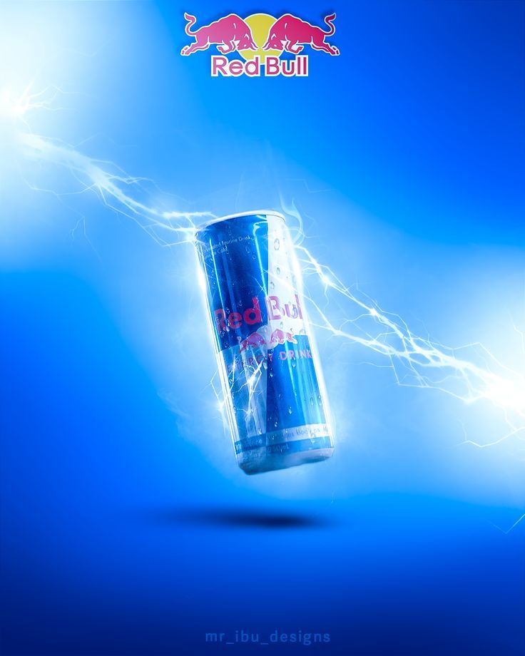 a can of red bull energy drink in the air with lightning coming out of it