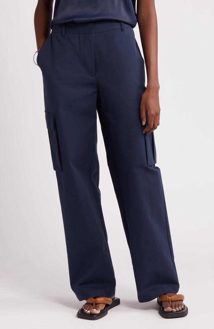 Cargo pants are on the comeback, and this stretch-kissed cotton pair delivers a streamlined take on the trend. Zip fly with hook-and-bar closure Front slant pockets; cargo flap-patch pockets; back welt pockets 96% cotton, 4% elastane Machine wash, tumble dry Imported High-waisted Workwear Bottoms With Flap Pockets, High-waisted Pants With Flap Pockets For Work, Fitted Cargo Pants With Cargo Pockets For Workwear, Fitted Cargo Pants With Welt Pockets For Work, Fitted Bottoms With Cargo Pockets For Workwear, Fitted Cargo Pants With Flap Pockets For Workwear, Modern Elastane Bottoms With Pockets, Workwear Trousers With Flap Pockets, Workwear Cargo Pants With Straight Hem