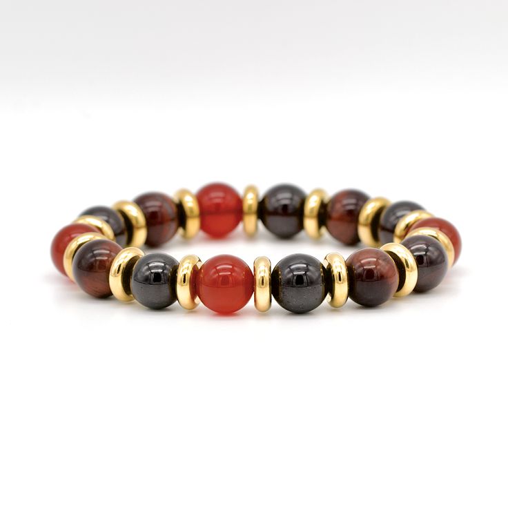 Unleash your inner strength and attract success with our natural stone bracelet - a stunning and stylish accessory designed to improve your emotional well-being and help you overcome life's difficulties. This exceptional bracelet made of Tiger Eye Red, Garnet Almandine, Carnelian stones ideal for those who seek to attract success, find balance and achieve their goals. Crafted from the finest natural stones, our bracelet features powerful properties that help to protect against negative energy, attract good luck, and promote balance in your life. Our bracelet also helps to strengthen memory and develop insight, making it the perfect talisman for students and professionals alike. Whether you're dealing with a difficult situation or seeking to attract more success in your life, our Natural St Spiritual Carnelian Bracelet With Natural Stones, Spiritual Carnelian Gemstone Bracelet, Elegant Red Agate Bracelets, Red Carnelian Bracelets With Polished Beads, Amber Carnelian Gemstone Bracelets, Elegant Red Carnelian Bracelet, Red Agate Bracelets For Meditation, Red Carnelian Gemstone Bracelets, Spiritual Red Agate Bracelets