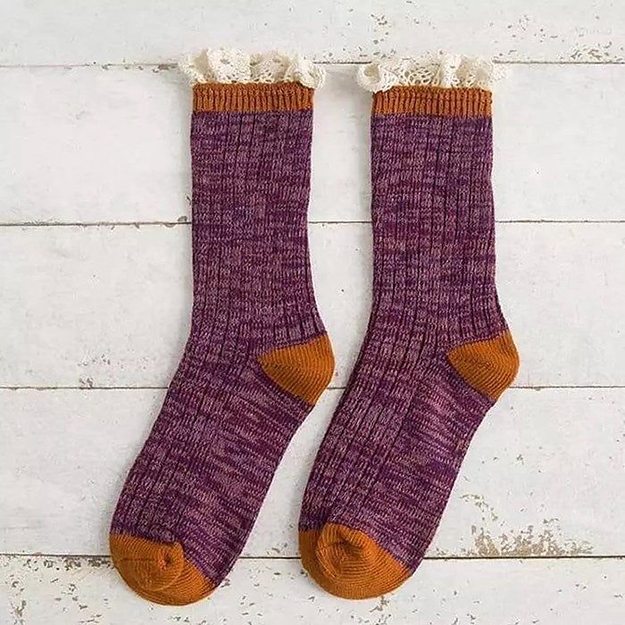 Make these socks a part of your cottagecore aesthetic look 🌺Free Size Material: Cotton, Polyester Aesthetic Socks, Vintage Socks, Lace Stockings, Nylon Socks, Women Crew Socks, Plus Size Winter, Lace Socks, Socks For Women, Winter Socks