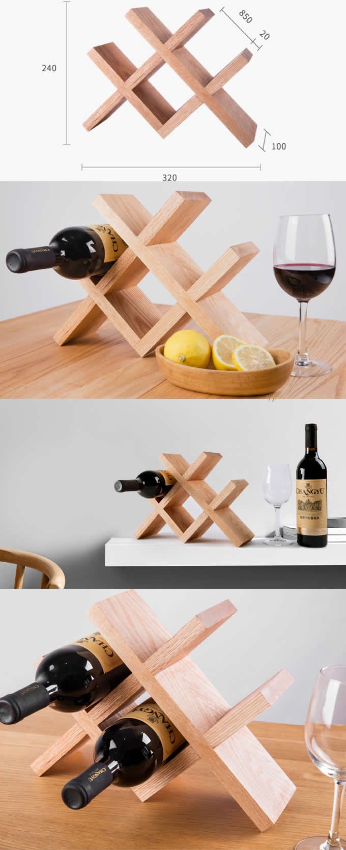 the wine rack is made out of wooden planks