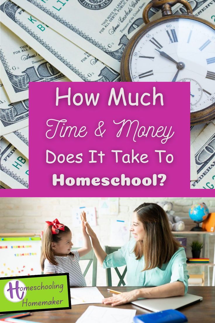 a woman sitting at a table with money in front of her and the words how much time & money does it take to homeschool?