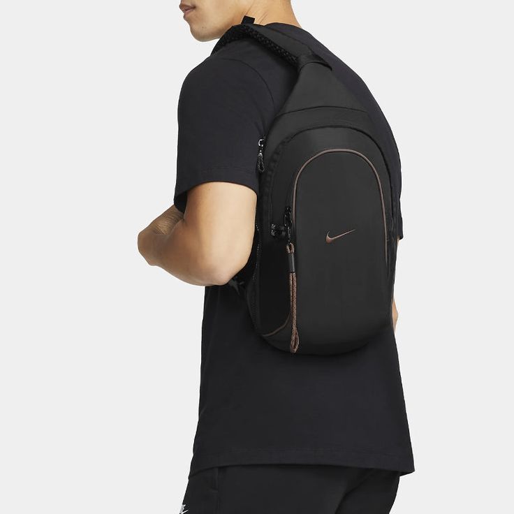 Sporty Crossbody Chest Bag For Outdoor, Sporty Outdoor Crossbody Chest Bag, Nike Black Backpack For Gym, Nike Black Gym Backpack, Sporty Black Backpack Shoulder Bag, Black Shoulder Gym Bag, Black Crossbody Backpack For Outdoor, Black Crossbody Outdoor Backpack, Black Sports Backpack Shoulder Bag