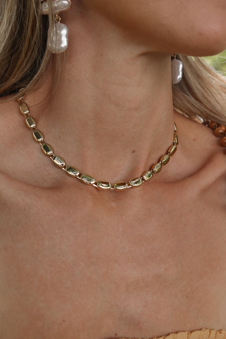 Gold choker. Adjustable clasp closure. All Lauren Nicole jewelry is nickel compliant. This item is Final Sale. Adjustable Metal Chain Necklace In Classic Style, Adjustable Metal Chain Necklace Classic Style, Classic Adjustable Metal Chain Necklace, Adjustable Classic Metal Chain Necklace, Vintage Metal Clavicle Chain Jewelry, Modern Jewelry Choker With Chain, Minimalist Jewelry With Rectangular Link Clavicle Chain, Metal Chain Necklace With Clavicle Chain And Rectangular Links, Minimalist Clavicle Chain Jewelry With Rectangular Links