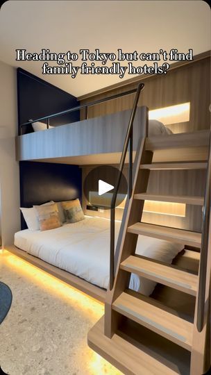 there is a bunk bed with stairs in the room