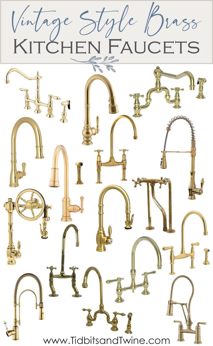 vintage style brass kitchen faucets are featured in this postcard for the website