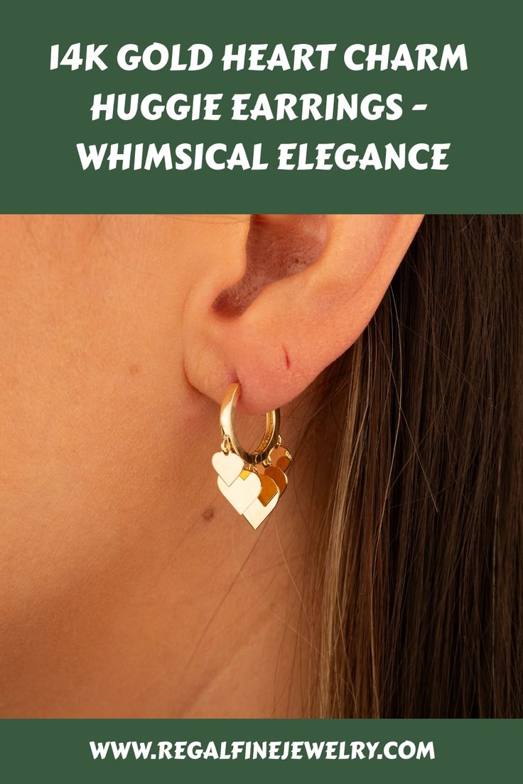 Introducing our 14K Gold Heart Charm Huggie Earrings, a delightful blend of whimsy and elegance. Crafted from real 14K solid gold, each earring features five heart dangles in graduated sizes, adding a playful yet sophisticated touch. With an outside diameter of 14mm and a thickness of 1.8mm, the huggies ensure a snug and comfortable fit for all-day wear or special occasions. Handmade to order, these earrings are a luxurious expression of personal style, perfect for gifting or treating yourself. Embrace the romance with these timeless treasures. 💖👂 Heart-shaped Charm Earrings For Anniversary, Elegant Heart-shaped Earrings With Charms, Elegant Heart Earrings With Dangling Charms For Valentine's Day, Elegant Valentine's Day Heart Earrings With Dangling Charms, Elegant Personalized Heart Earrings, Elegant Personalized Heart-shaped Earrings, Elegant Heart Earrings With Dangling Charms As Gift, Heart-shaped Dangle Earrings With Charms, Gold Heart Ring