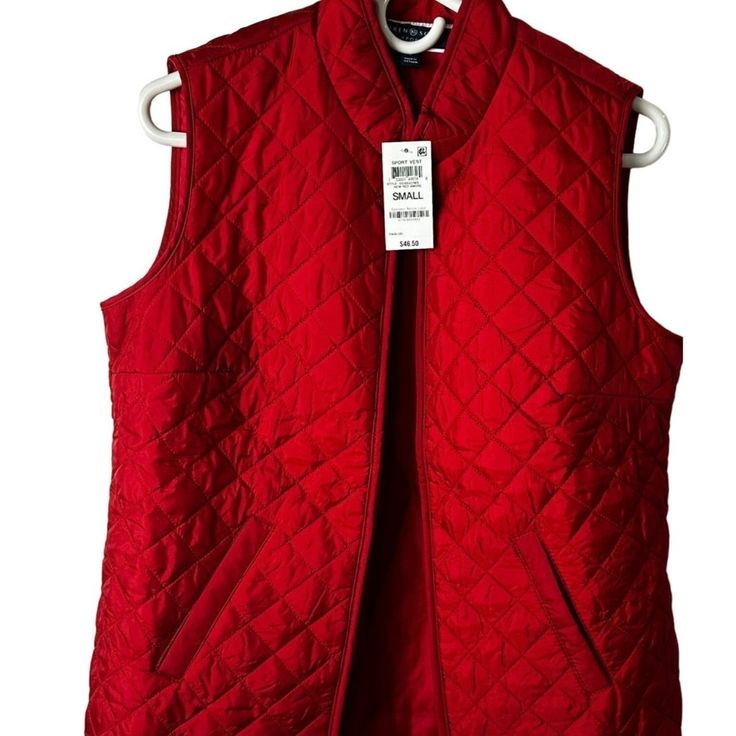 Features* Collared Quilted Sleeveless Red Vest Front Zip Up Qty 4 Karen Scott Sport Red Collared Vest Is A Stylish, Quilted Puffer Vest In New Red Amore. Available In Sizes Xs And Small, This Vest Is Perfect For Women Who Want To Stay Warm And Fashionable. Sz Xs Nwt Sku 1479 New With Tags Made In Vietnam / Brand: Karen Scott Sport Color: New Red Amore Size: Xs, Style: Collared, Quilted, Sleeveless, Zip-Up Pattern: Stitched For: Women Material: Polyester Measures: Xs Pit To Pit 17-18" Length 23" Red Sleeveless Fall Outerwear, Red Sleeveless Vest Outerwear, Red Sleeveless Outerwear For Fall, Red Vest With Pockets For Spring, Casual Red Vest With Pockets, Fitted Red Vest Outerwear, Red Fitted Sleeveless Outerwear, Fitted Red Sleeveless Outerwear, Collar Vest