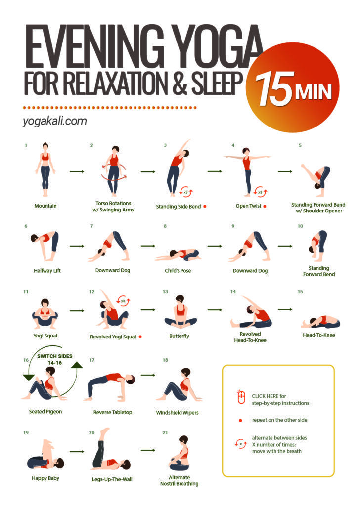 a poster with instructions on how to do yoga for relaxation and sleep in 15 minutes