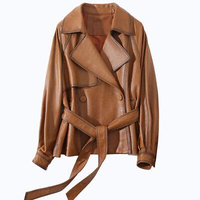 Premium Quality Women Leather Jacket Sheepskin Short Coat Loose Style Suit Collar Belted3CL4013, Fashion Womens Coats Jackets Women Leather Jacket, Leather Jacket Women, Suit Collar, Sheepskin Coat, Genuine Leather Jackets, Loose Style, Women Leather, Short Coat, Leather Jackets Women