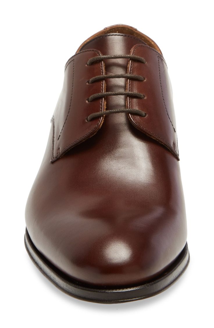 Finely textured calfskin leather defines a flexible Italian derby featuring an arch-support footbed for superior comfort. Style Name:To Boot New York Declan Plain Toe Derby (Men). Style Number: 5950398. Brown Derby Shoes With Branded Insole And Cap Toe, Brown Leather Derby For Business Casual, Brown Leather Derby Shoes For Business Casual, Brown Derby Shoes With Branded Insole For Business Casual, Brown Derby Shoes For Business With Round Toe, Fitted Leather Derby With Plain Toe, Brown Plain Toe Oxfords With Textured Sole, Brown Dress Shoes With Plain Toe And Removable Insole, Brown Derby Shoes With Rubber Sole For Work