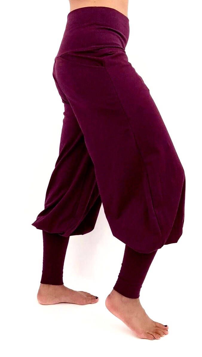 "Casual, comfortable, and stylish. Our take on a very old and traditional look. We have taken this great herim pant design and combined it with the comfort of a Cotton Lycra yoga pant. Looks great with boots, sandals or just bare feet. Easy to dance in, practice yoga in and of course just look hip walking around town. Warning if you wear these pants inside your house they will forever become your go to house pants!! These pants are equipped with pockets and definitely flatter the body.. You will Fall Cotton Full-length Harem Pants, Fitted Cotton Harem Pants With Tapered Leg, Traditional Stretch Cotton Bottoms, Traditional Cotton Stretch Bottoms, Stretch Cotton Harem Pants For Fall, Cotton Stretch Harem Pants For Fall, Fitted Cotton Harem Pants With Elastic Waistband, Fitted Cotton Harem Pants, Fall Yoga Cotton Bottoms