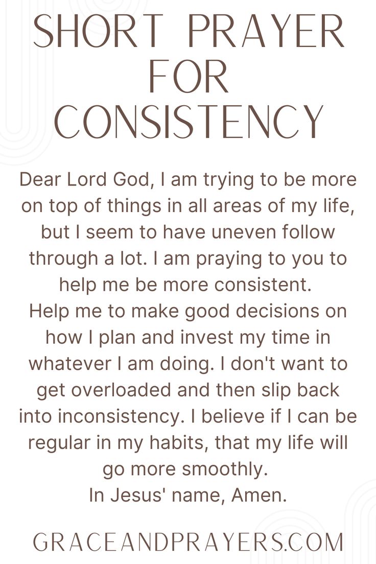 a prayer card with the words, short prayer for constency