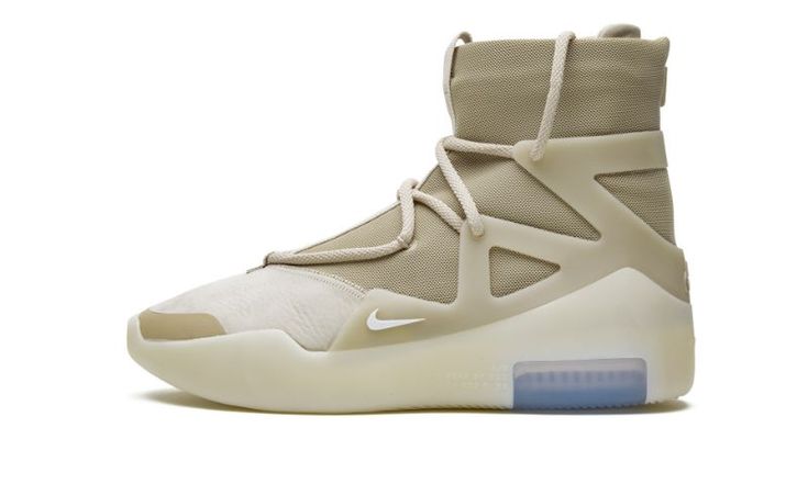 The Nike Air Fear of God 1 “Oatmeal” is a fall 2019 colorway of Jerry Lorenzo’s hybrid basketball and street fashion-inspired design with Nike.  Lorenzo blends inspiration from archival ‘80s and ‘90s basketball silhouettes with a stylish modern look for the present day.  The “Oatmeal” motif recalls early Air Fear of God 1 colorways with its muted nylon upper and tonal overlays.  Thick tonal rope laces and a premium light brown suede toe cap accent the look.  Mini white Swoosh branding is located Nike Air Fear Of God, New Nike Sneakers, 90s Basketball, Jerry Lorenzo, Basketball Silhouette, Air Max 180, Nike Design, Balenciaga Speed Trainer, Sneaker Release