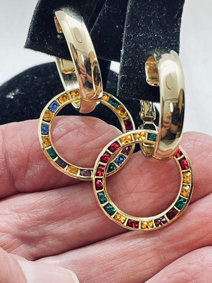 Napier Earrings Multicolor Rhinestone Screw Back Shiny Goldplated Metal Fine Earrings, Modern Earrings, Pop Of Color, Clip Earrings, The Eye, Vintage Watches, Antique Jewelry, Clip On Earrings, Vintage Antiques