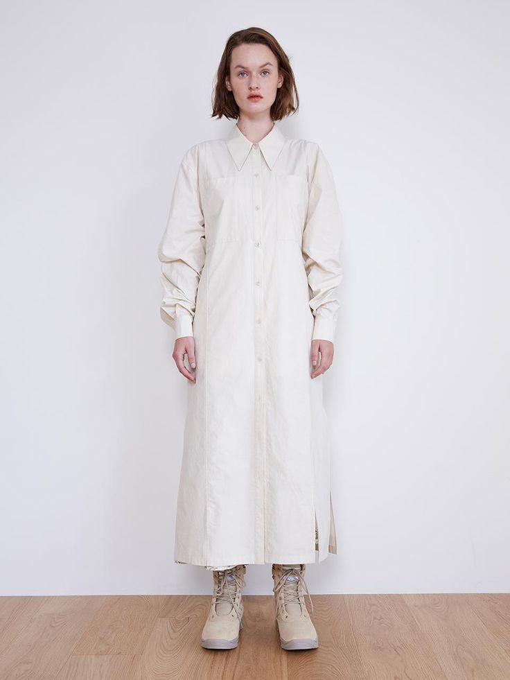 Composition : COTTON 100Country of Origin : Republic of Korea Spring Beige Shirt Dress With Placket, Beige Long Sleeve Cotton Shirt Dress, Beige Cotton Shirt Dress For Daywear, Beige Shirt Dress For Daywear, Beige Shirt Dress With Placket For Daywear, Long Cotton Shirt Dress For Work, Spring Long Sleeve Midi Dress With Placket, Collared Beige Cotton Shirt Dress, Collared Beige Shirt Dress For Daywear