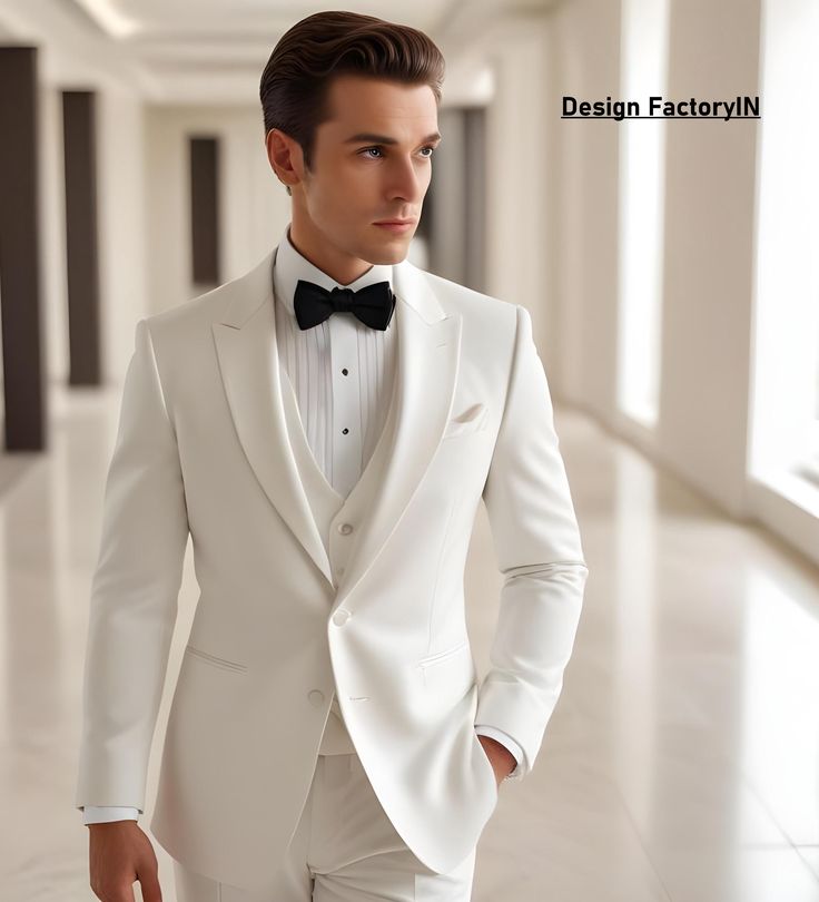 a man in a white suit and bow tie