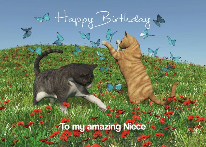 Cats playing with butterflies for Niece Birthday card Papa Birthday Card, Teacher Birthday Card, Birthday Card For Aunt, Fiance Birthday Card, Grandpa Birthday Card, Grandson Birthday Cards, Birthday Cards For Mother, Birthday Cards For Niece, Birthday Cards For Girlfriend