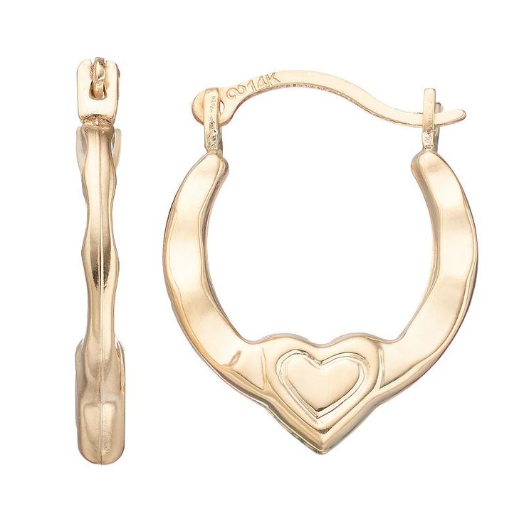 You're sure to adore the beautiful design of these 10k gold heart hoop earrings.EARRING DETAILS Diameter: .58 in. Backings: click-it Metal: 10k gold Packaging: boxed Size: One Size. Gender: female. Age Group: adult. Round Huggie Earrings For Valentine's Day, Hoop Jewelry With Heart Charm For Anniversary, Small Hoop Jewelry With Heart Charm For Anniversary, Heart Charm Small Hoop Jewelry For Anniversary, Valentine's Day Round Huggie Earrings, Valentine's Day Tarnish-resistant Hoop Earrings, Yellow Gold Hoop Earrings For Valentine's Day, Elegant Hoop Earrings For Anniversary And Mother's Day, Hoop Jewelry For Valentine's Day Anniversary