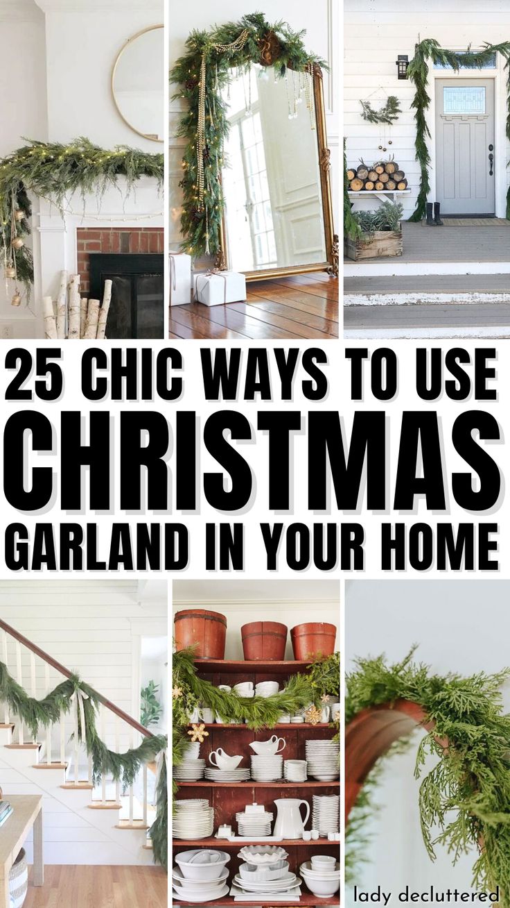 25 Chic Ways to Use Christmas Garland in Your Home Ideas For Garland, Garland On Wall Decor, Christmas Garland On Top Of Cabinets, Christmas Garland Without Mantle, Christmas Garland Placement Ideas, Where To Put Garland Christmas, Garland Over Patio Door, Christmas Garland Living Room, Christmas Garland Wall Decor