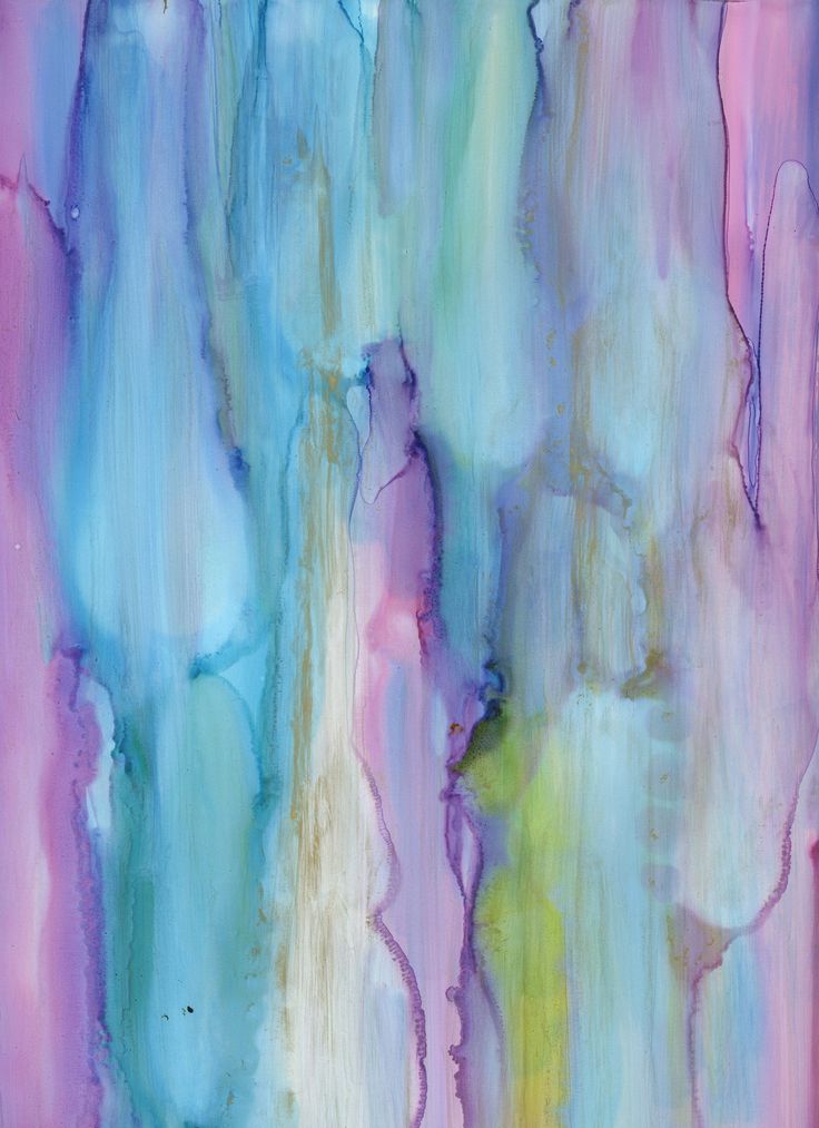 an abstract painting with blue, purple and green colors on it's surface is shown