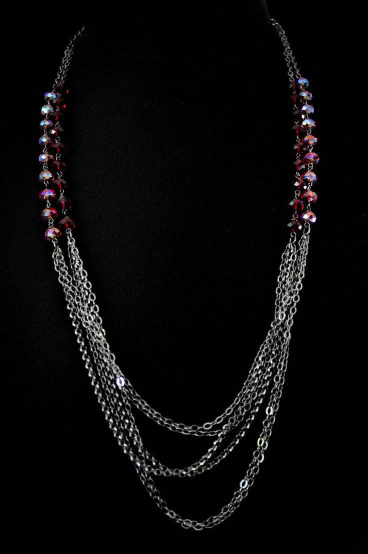 Light chain layered necklace with Red/Siam Swarovski crystals. Makes a great handmade gift to give on birthdays, holidays, on valentine's day or just to say thank you. Can be worn symmetrically or asymmetrically around the neck. Great for layering! Each necklace is packaged in a box, ready for gift giving. Matching earrings: https://anelladesigns.com/collections/catalogue/products/red-crystal-teardrop-earring-with-white-pearls * * * * * * * * * * * * * * * * * * * * * * * See a full description Red Beaded Chain Necklace Gift, Red Beaded Chain Necklace For Gift, Gift Red Beaded Chain Necklace, Multi-strand Faceted Beads Party Necklace, Red Crystal Necklaces For Celebrations, Red Double Strand Beaded Chain Jewelry, Party Multi-strand Crystal Necklaces With Faceted Beads, Multi-strand Faceted Beads Crystal Necklaces For Party, Multi-strand Faceted Beads Crystal Necklace For Party